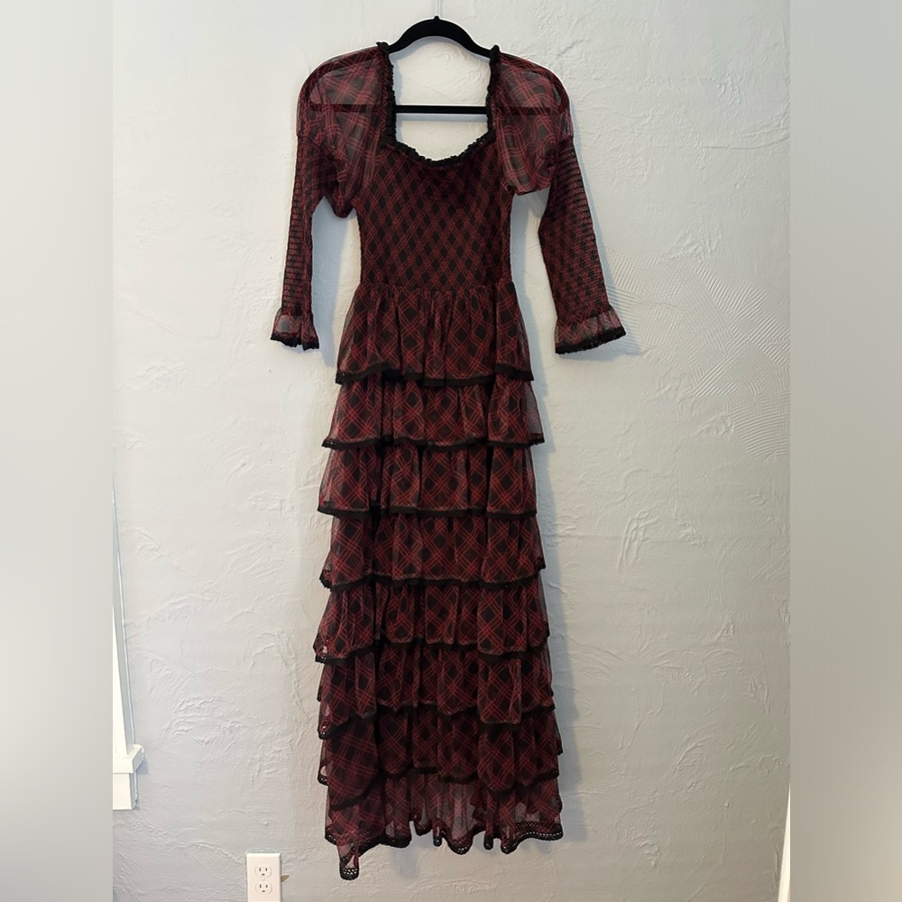 AMY JANE LONDON Red & Black Luna Tulle Maxi Dress